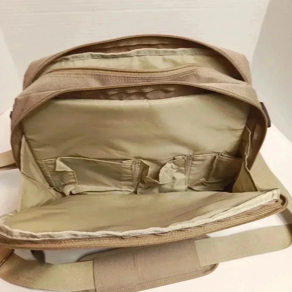 Canon Beige Canvas Brown Leather Carry Shoulder Strap Padded Camera Bag CLEAN